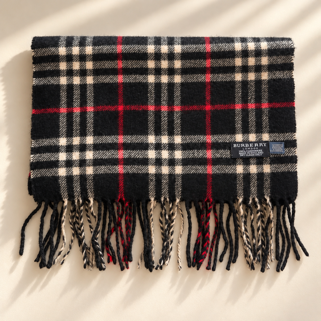 Burberry London Vintage Schal – Schwarz kariert, Kaschmir