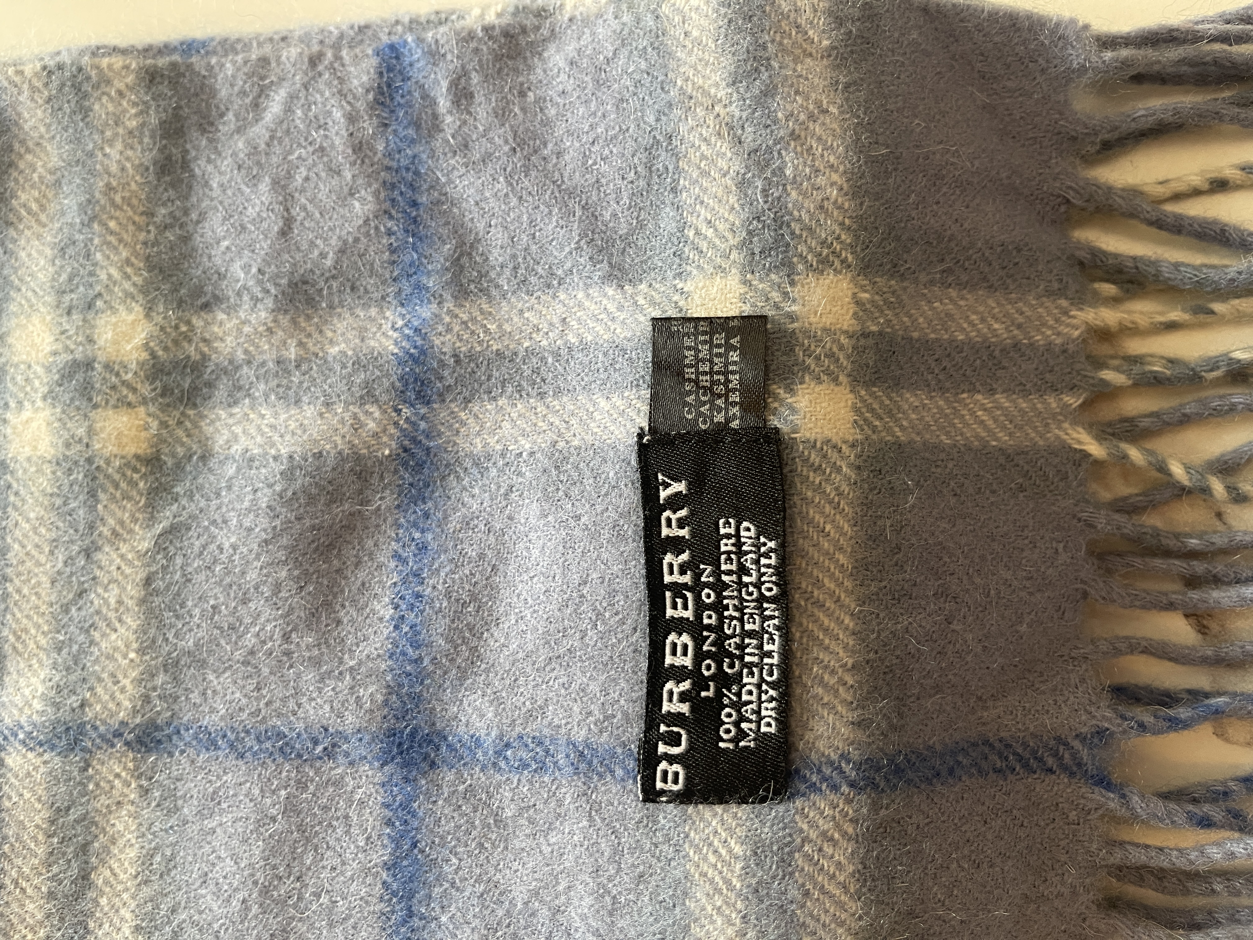 Burberry London Vintage Schal – Blau-Weiß kariert, 100 % Kaschmir – Foto 3